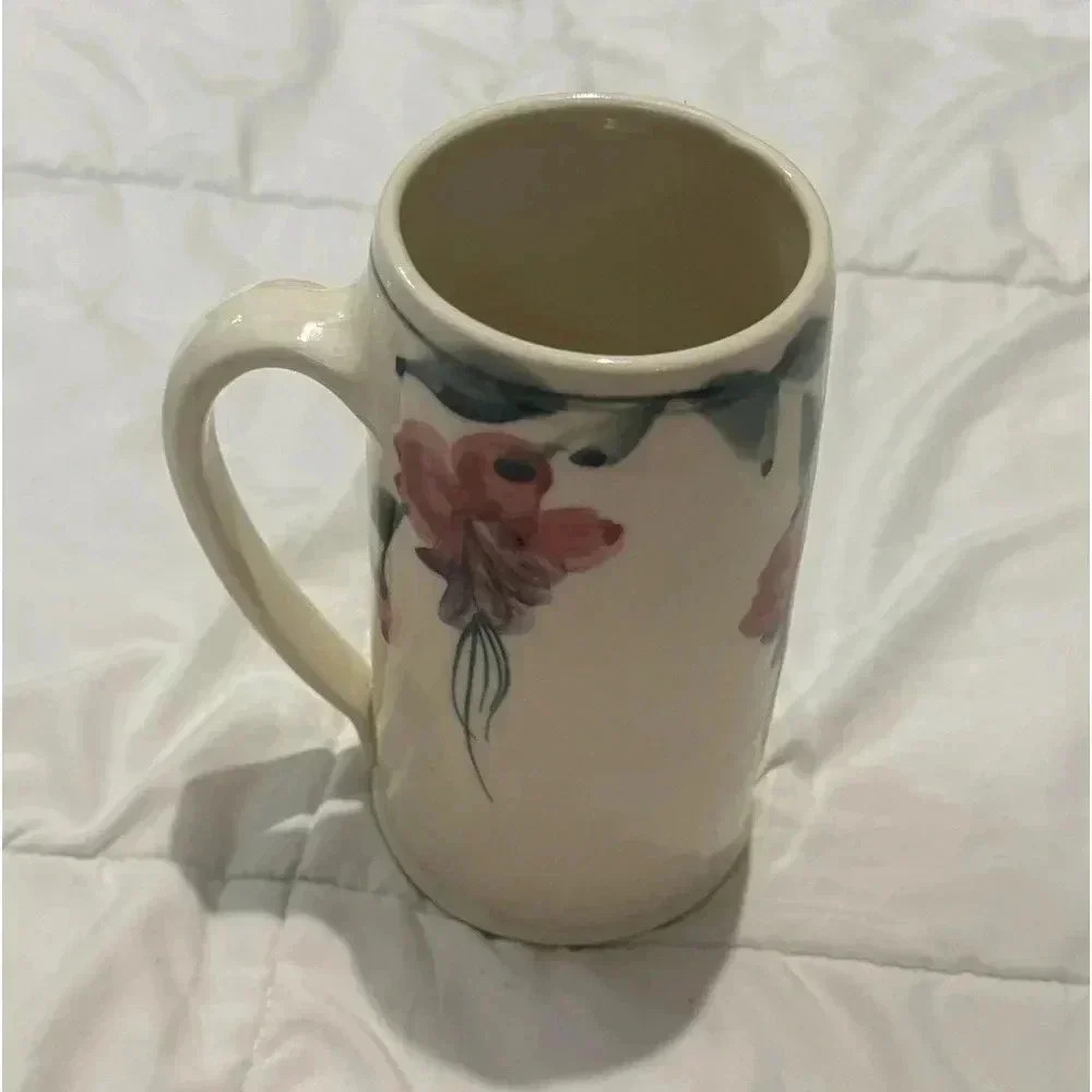 Vintage Handmade Cottagecore Floral Flower Vase 7” Tall Large Handle 90s Unique - Picture 13 of 13
